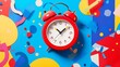 © kim dung - Red Alarm Clock on a Colorful Background AI Generated