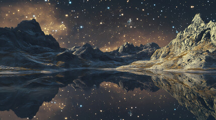 Wall Mural - reflection starry night in lake