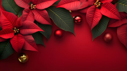 Wall Mural - Abstract background with red Poinsettia leaves. Horizontal composition.