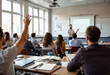 © RHL Studio - A dynamic classroom environment with a teacher leading a discussion. Students actively participate by raising their hands, fostering an atmosphere of engagement and collaboration.