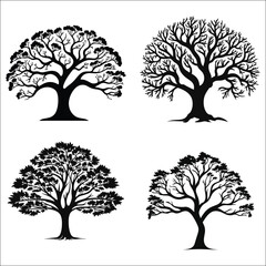 Wall Mural - Black Tree Silhouette Bundle Set, Tree With Leaf Silhouette