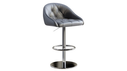 A stylish bar stool with a padded seat and a chrome base, isolated on a seamless white background