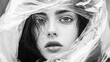 © AIArtistry - Monochrome portrait of a girl wrapped in transparent plastic, highlighting urban fashion and the contrast of natural beauty against an ecological theme.