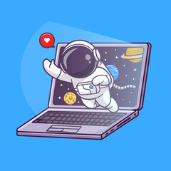 Wall Mural - Cute Astronaut Out Of Laptop Space Cartoon Vector Icon 
Illustration. Science Technology Icon Concept Isolated 
Premium Vector. Flat Cartoon Style