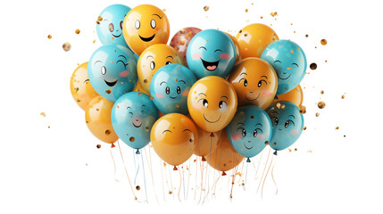 A cheerful party emoji with confetti and balloons adds fun to any celebration, isolated on transparent background, isolated on transparent background.