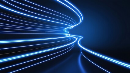 Abstract blue speed neon light trail background. Generative Ai.