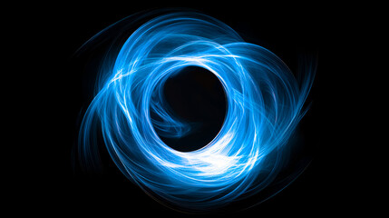 Wall Mural - airy digital neon blue tech circle on black background. science, futuristic digital technologies con