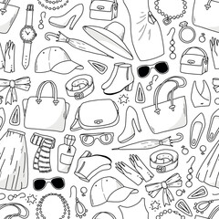 fashion doodles seamless pattern with monochrome doodles for wallpaper, scrapbooking, stationery, backgrounds, textile prints, etc. EPS 10