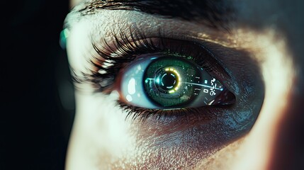 Wall Mural - sci-fi futuristic cyborg. woman's eye with bionic technology. smart contact lens with biometric reti
