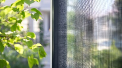 A close-up of a mosquito net wire screen on a house window for insect protection.