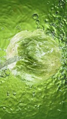 Poster - Super Slow Motion Shot of Splashing Fresh Lettuces . Filmed on High Speed Cinematic Camera at 1000fps .