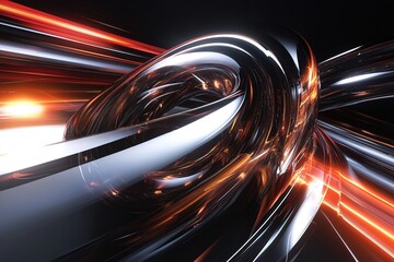 Wall Mural - dynamic swirl of red and white light streaks on black