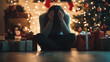 © FATNA - Person Sitting Alone with Head in Hands Amid Christmas Gifts, Struggling with Holiday Depression and Loneliness