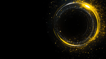 Wall Mural - yellow neon glowing glare circle frame on dark background with copy space.