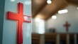© Ева Поликарпова - A red cross painted on a stone wall inside a church, symbolizing guidance and protection