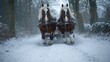 © Synthetic Stock Lab - Two majestic draft horses pulling a cart through a snowy forest path.
