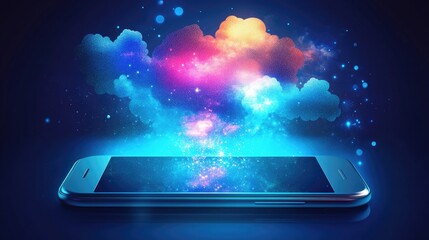 Wall Mural - colorful cloud computing emerging from smartphone.