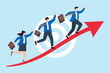 © VZ_Art - Flat illustration of business people coworker walk up on arrow path to reach target teamwork and achievement