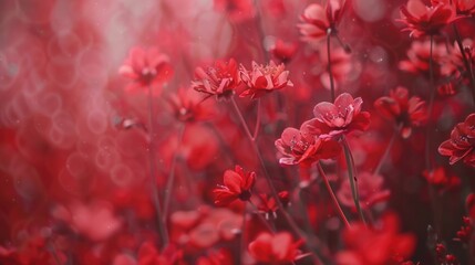 Poster - A bouquet of bright red flowers growing naturally in a lush green meadow