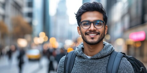 Poster - Young Man Smiling on City Street