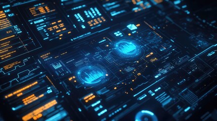 Wall Mural - Futuristic digital interface with glowing graphs and data.