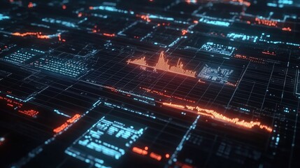 Wall Mural - abstract digital data visualization with glowing graphs and charts.