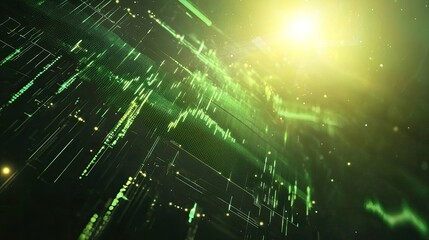 Wall Mural - abstract digital green tech background with glowing light.
