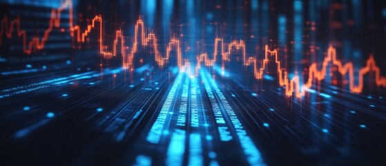 Wall Mural - Futuristic digital data streams with stock market graphs.