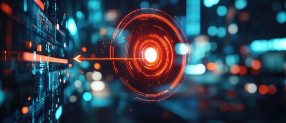 Wall Mural - futuristic digital interface with glowing target and data stream.