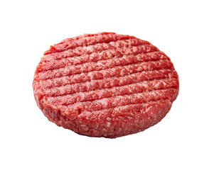 Wall Mural - A raw beef burger patty isolated on a white background 