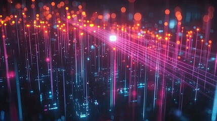 Wall Mural - abstract digital network glowing lines and particles.