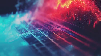 Wall Mural - abstract laptop keyboard with fiery, smoky energy.