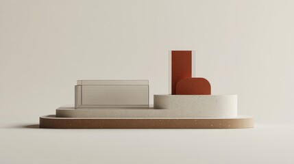 Aufkleber - A minimalist architectural model featuring geometric shapes and neutral colors.