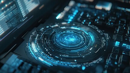 Wall Mural - futuristic technology interface with glowing circular hud.