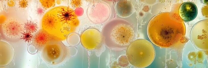 Fototapete - Abstract representation of colorful microorganisms in a fluid environment.