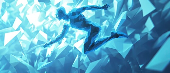 Wall Mural - abstract digital human figure running through a crystal-like structure.