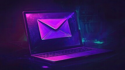 Wall Mural - neon glowing laptop displaying email.