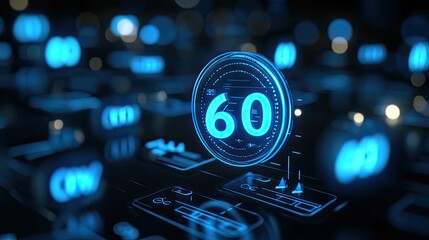 Wall Mural - Futuristic digital interface showing number sixty.