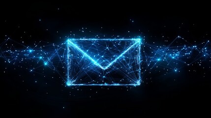 A digital envelope constructed from glowing blue lines, representing futuristic communication and connectivity through an abstract network structure.
