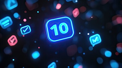 Wall Mural - glowing neon number ten with app icons.