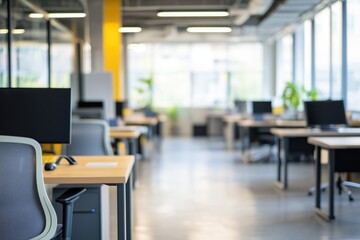 Wall Mural - Blurred empty open space office. Abstract light bokeh at office interior background