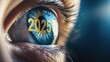 © ERiK - Close-up of a human eye with 2025 reflected, representing futuristic visions and new beginnings.