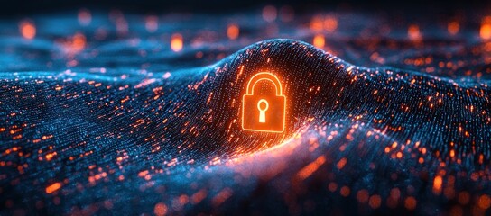Aufkleber - Glowing Padlock Icon Over Abstract Blue and Orange Data Landscape