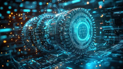 Poster - Futuristic Digital Technology with Glowing Blue and Orange Lights