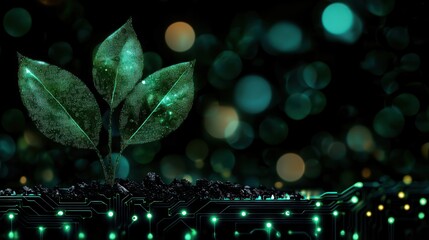 Leinwandbilder - A Digital Plant Growing From a Circuit Board