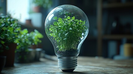 Poster - A Light Bulb Containing a Miniature Green Plant