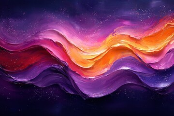 Aufkleber - Abstract Painting with Wavy Lines and Glowing Colors