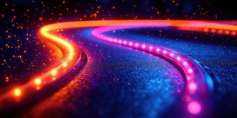 Poster - Curved Neon Lights on a Sparkly Blue Surface