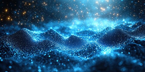 Poster - Abstract Blue Glittering Background with Wavy Surface