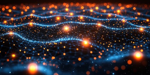Poster - Abstract Network of Glowing Blue and Orange Lines and Points